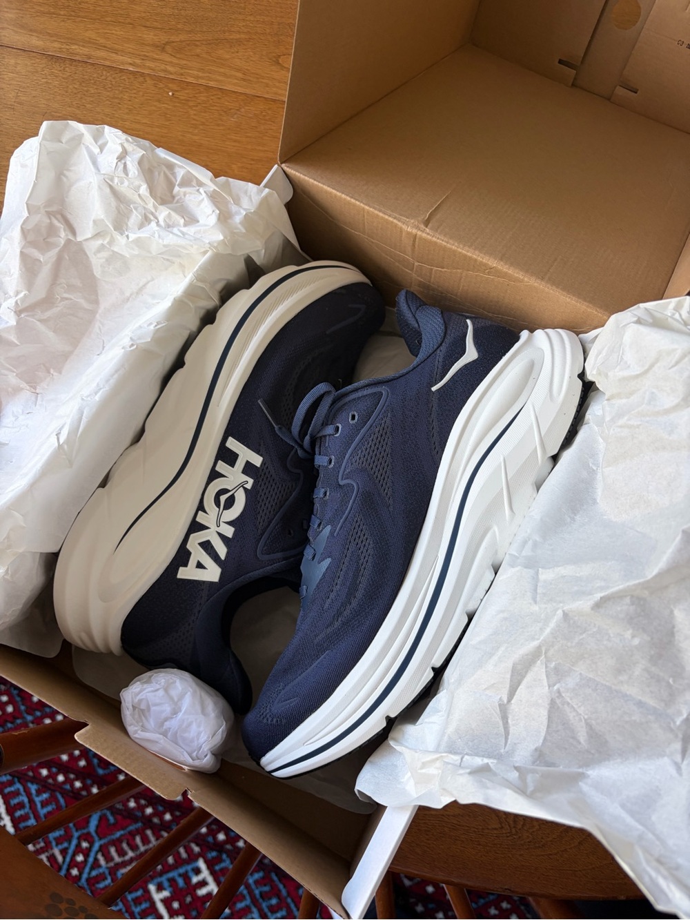 Hoka One One Men's Navy and White Running Sneakers